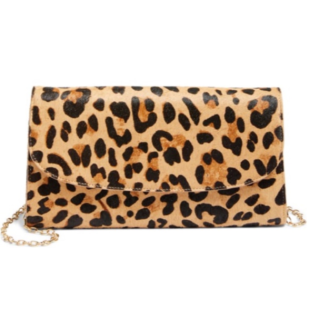 NWT Genuine Calf Hair Leopard Print Clutch
